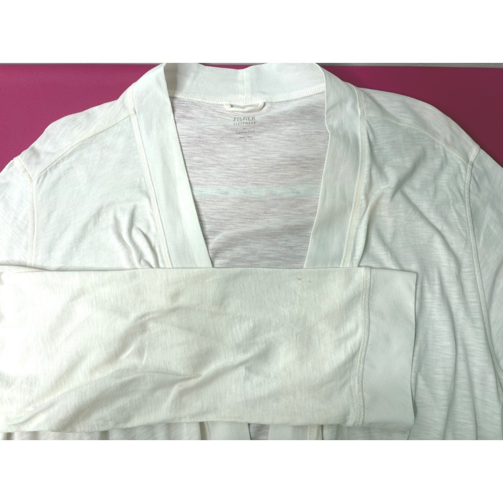 EILEEN FISHER Womens Cream Organic Pima Cotton Robe L Slub Knit Quiet Luxury Spa - Picture 10 of 12